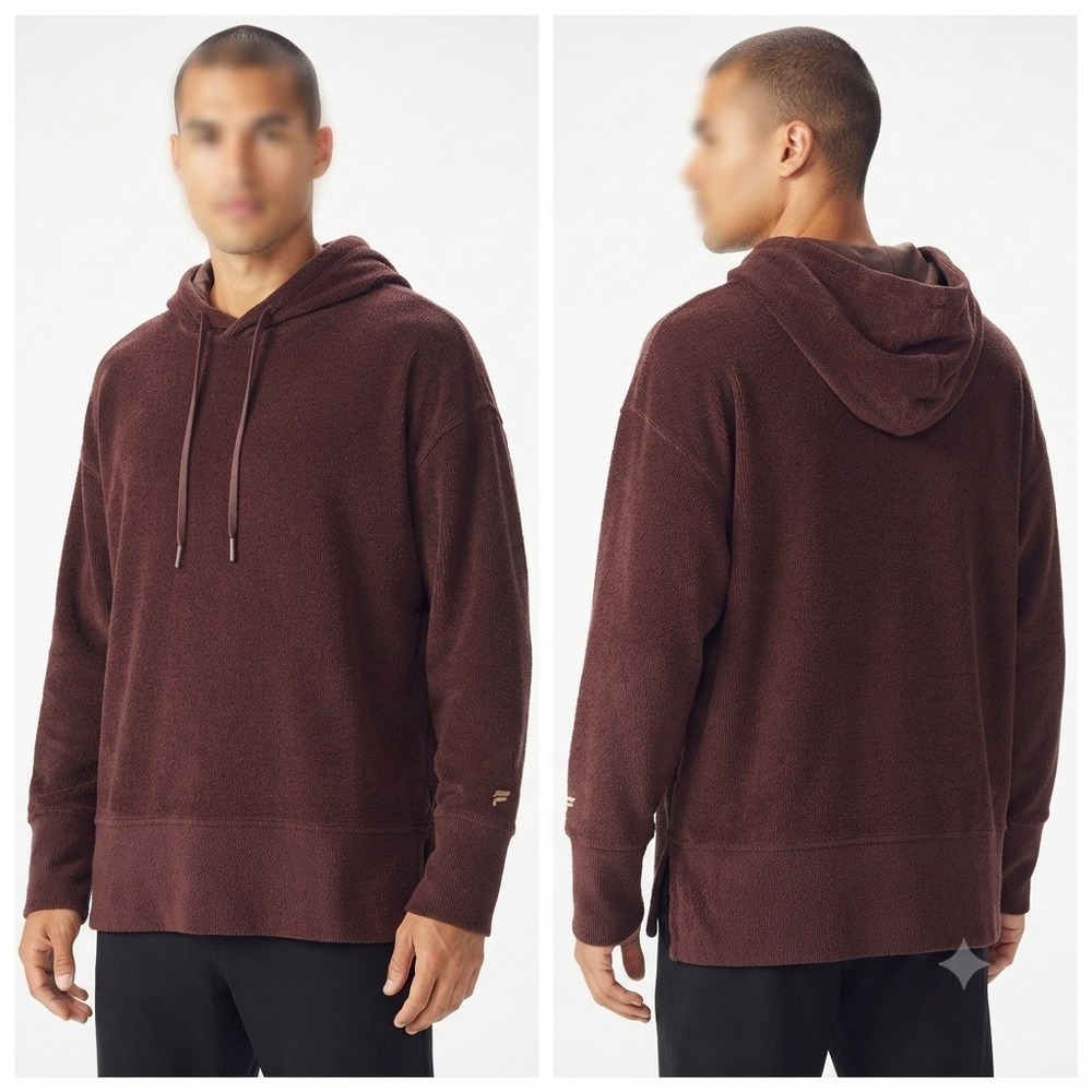 Fabletics Hoodie Mens M Medium Textured‎ Fleece Hoodie Burgundy Logo Soft
